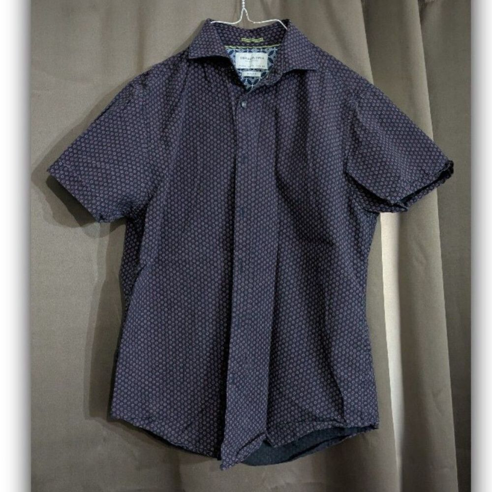 Denim & Flower Ricky Singh Mens Black Button Short Sleeve Slim Fit Dotted M